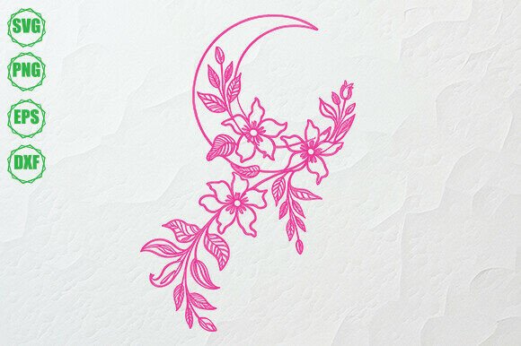 Floral Crescent Moon SVG PNG EPS DXF Review