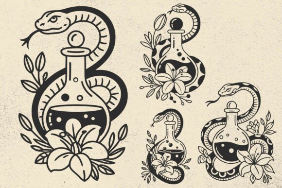 Snake SVG, Potion Bottle SVG, Animal Svg Review for Embroidery