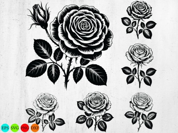 Vintage Rose SVG Bundle, Floral Line Art